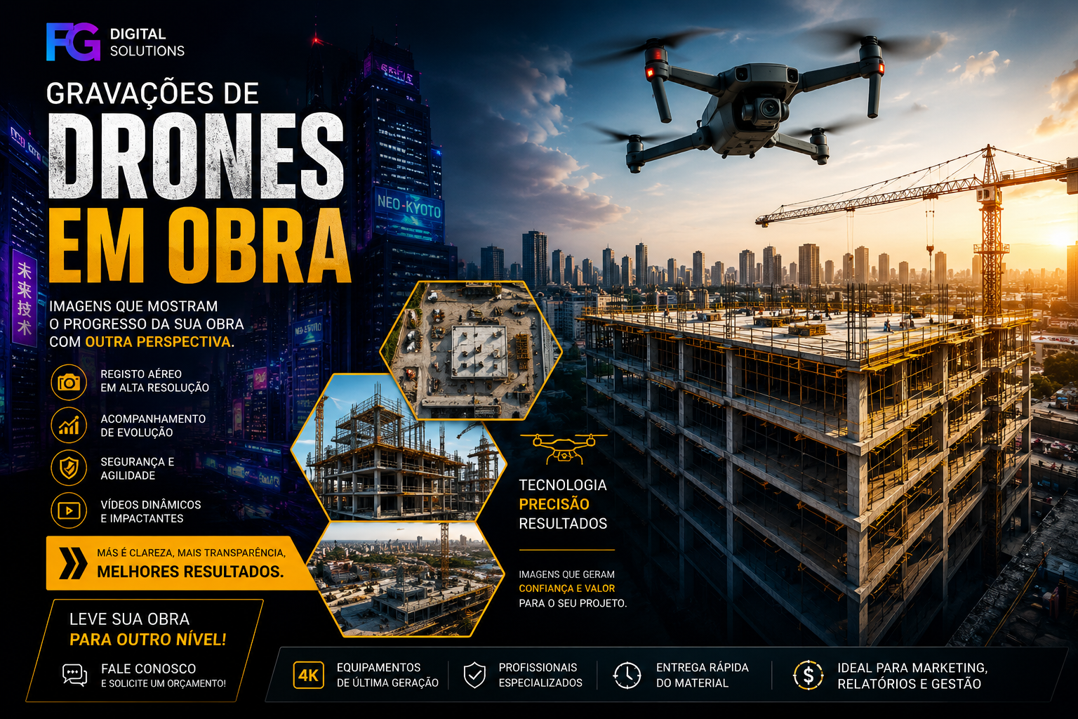 Gravações de drone em obra